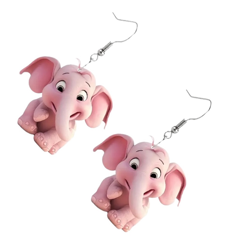 Acrylic Cartoon Pink Baby Elephant Drop Earrings